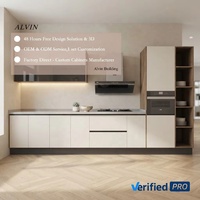 Meuble de cuisine complet minimaliste personnalisé Alvin avec armoire murale en verre et étagères ouvertes pour la cuisine de la maison familiale