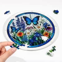 Kit de puzzle en acrylique personnalisé, attrape-soleil en verre teinté, puzzle en forme de papillon bleu, décoration de fenêtre de forme irrégulière, cadeau artisanal