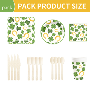 Décorations de fête de la Saint-Patrick DAMAI, ensembles de vaisselle jetable, assiettes, serviettes et gobelets à motif trèfle à quatre feuilles - Product Image 3