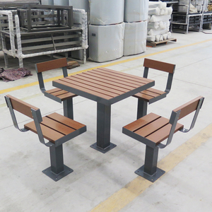 Juego de Mesa y Sillas de Acero para Patio de 4 Asientos Banca de Parque Restaurante Muebles de Exterior de Metal y Madera de Teca - Product Image 3