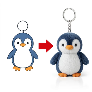 Porte-clés pingouin en peluche personnalisé, entièrement sur mesure à partir de votre croquis d'animal polaire, avec pattes en peluche moelleuses bicolores - Product Image 1