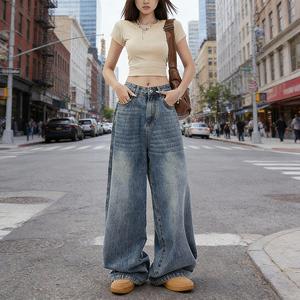 Jeans <span class=keywords><strong>de</strong></span> Pierna Recta Casuales Ecológicos <span class=keywords><strong>de</strong></span> <span class=keywords><strong>Cintura</strong></span> <span class=keywords><strong>Alta</strong></span> para Mujer, Otoño 2025, Nuevos, <span class=keywords><strong>de</strong></span> Mezclilla Sólida, Ajuste Holgado para Invierno y Verano - Product Image 1
