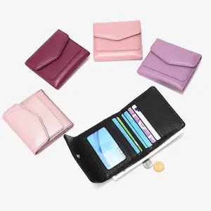 China Wholesale Girls Genuine leather Minimalist Thin RFID Wallet with Zipper Coin Case Card Holder Small Wallet for Women