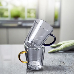 Taza de Té <span class=keywords><strong>Bohemia</strong></span> de Doble Pared Aislada de Borosilicato Transparente de 300 ml, Ecológica, Reutilizable, con Asa de Color - Product Image 5