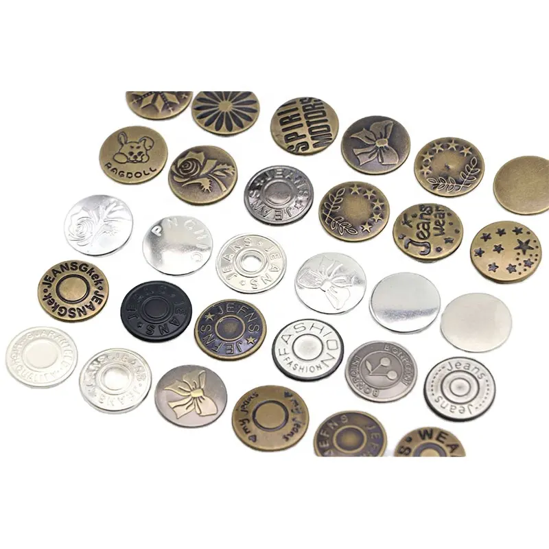 Brass Metal Button Custom jeans button Free Sample Factory Custom Logo Brass Metal Gold Silver Shank Jeans Buttons for Jeans