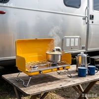 Réchaud à gaz portable pliable à 2 brûleurs, cuisinière à gaz double brûleur pour le camping en plein air, les pique-niques, la randonnée, les barbecues en plein air