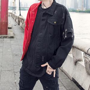 Guangzhou Fashion <b>Jacket</b> Custom Design Men's Distressed <b>Denim</b> Outwear Black <b>Red</b> Ripped Coat Motor Bike <b>Jacket</b> - Product Image 4