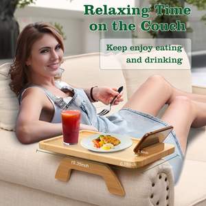 Plateau de canapé en bambou naturel avec support pour téléphone, pliable, écologique, gain de place, cadeaux parfaits pour le salon, la chambre à coucher - Product Image 6