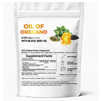 Huile d'origan 6000mg avec huile de nigelle, 300 gélules, enrichie en Carvacrol et Thymoquinone, à base de plantes, marque privée OEM