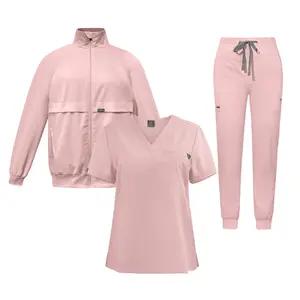 Elástico tres juegos de ropa de enfermera de color sólido unisex lavado de ropa Hospital salón de belleza herramientas uniforme de trabajo de alta calidad