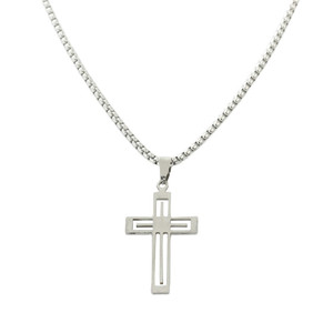 Stainless Steel Hollow <b>Cross</b> Pendant Men's Necklace Geometric Design Punk Style 120200 - Product Image 3