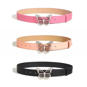 CPC Metal Butterfly Rhinestone Buckle Belt With Simple Retro Women's Belt Decoration Jeans With Fashion