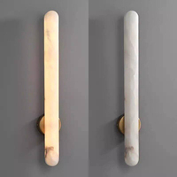 Applique murale moderne en albâtre, lumière LED cylindrique, base en pierre et fer, lampe murale en marbre pour hôtel, chambre, salon, couloir, projet
