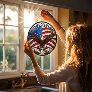 Stained Glass Suncatcher American Eagle 250 Years Window Hanging Stained Glass Sun Catcher Blank Glass Home Decor Gift - Product Image 5