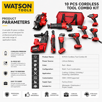Kit combiné d'outils sans fil à batterie au lithium 10 pièces avec batteries, chargeur et sac à outils
