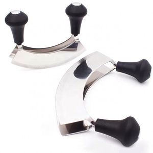 Double Handle Stainless Steel Crescent Chopper Blade Mezzaluna Knife and Pizza Cutter Rocker - Product Image 4