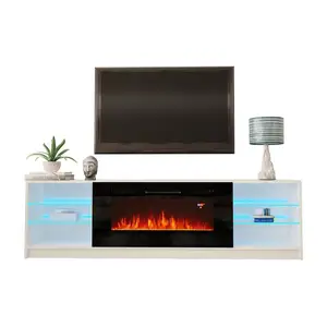 Modern White Top Stand Universal Cabinet Center Table Living Room Furniture Fire Place With Tv Stand
