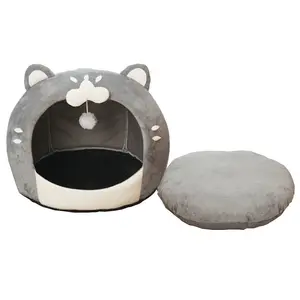 Amazon Hot Bán New Pet Mèo Hang Thoáng Khí Ấm Áp Mềm Mại Sang Trọng Dễ Thương Mèo Giường Hang Động Với Treo Đồ Chơi