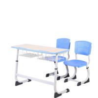 Ensemble de bureau et de chaise d'école moderne à deux places au prix d'usine avec un cadre métallique confortable et un plateau en bois