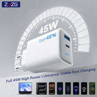 Chargeur de téléphone ZUZG OEM ODM GaN 45W USB-C à charge rapide, chargeur mural USB double port, chargeur de téléphone portable, prise EU pour iPhone