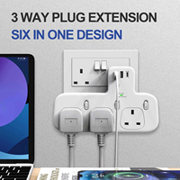 Adaptateur de prise 3 voies Royaume-Uni, rallonge multiprise avec 3 USB, prise murale 13A 3250W, chargeur multiprise mural