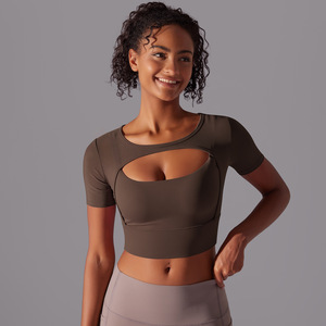 Classique Couture Maille Respirant Fit Résistant Aux Rides Sexy Double Couche À Manches Courtes Sling Soutien-Gorge Yoga <span class=keywords><strong>Top</strong></span> - Product Image 1