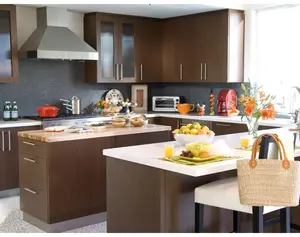 Armário de cozinha europeu completo com acabamento fosco, design simples, bom preço, ilha de cozinha moderna e personalizada