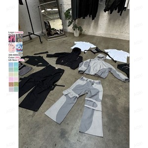 Ensemble <span class=keywords><strong>de</strong></span> survêtement unisexe personnalisé OEM pour le sport et le streetwear urbain, 2 pièces, pour la gym et le fitness, en nylon coupe-vent - Product Image 2