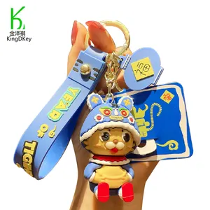 Fabrik Cartoon PVC Tiger Puppe Schlüssel bund Preis 2024 Neujahr des Tiger Keyring mit Glücks anhänger