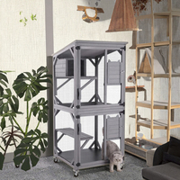 Maison de chat en bois massif de luxe avec Cages pour animaux de compagnie Enceinte de villa extérieure étanche pour chats Conception pliante en fer Motif animal