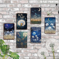 Etiqueta Metálica Vintage para Pared con Diseño de Diente de León Azul, Decoración Metálica de Diente de León