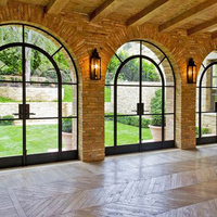 Entrada principal Puertas de vidrio francés superior de arco medio redondo para exteriores de casas. Puertas de entrada delantera de Villa Puerta interior de vidrio templado
