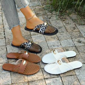 2026 Summer New Style Comfortable Soft Bottom Outdoor Sandals for Women Flat French Baotou <b>Half</b> Slippers Mesh <b>Slip</b>-on Closure - Product Image 1