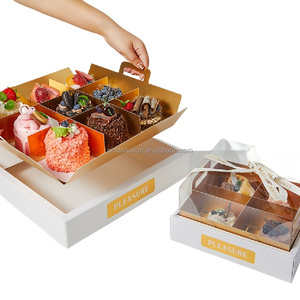 Boîte d'emballage pour gâteaux à quatre palais et à <span class=keywords><strong>neuf</strong></span> palais, boîte à dessert, boîte à fruits pour pique-nique, plateau à découper, boîte en papier avec couvercle en plastique transparent - Product Image 2