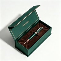 Boîte cadeau de luxe pour stylo avec logo personnalisé, vert forêt, dorure rose, insert en velours pour stylo-plume, papeterie en gros
