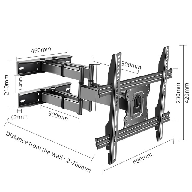 ODM OEM Universal Full Motion Tilt Retractable TV Wall Mount 37-75 Inch 600x400 57.5kg Load Capacity High Quality