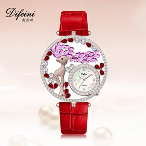 Fashion Ladies Leather Wristwatch Luxury Pearl MOP Dial Girl Dress Analog Jewelry Wristwatch Woman Quartz Diamond Watches
