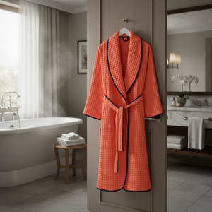 Albornoz con cuello chal de gofres de algodón 100% para hombres y mujeres, bata de Spa de Hotel de algodón turco de lujo, ropa de descanso Unisex absorbente suave - Product Image 3