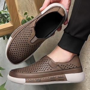 Mocasines de Piel Sintética para Hombre, Transpirables, Casuales de Verano, Color Marrón, Cierre Deslizante, Cómodos, Ligeros, Antideslizantes para Primavera - Product Image 3