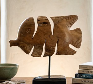 Sculpture de poisson Nemo en racine de teck naturelle exquise avec finition écologique à base d'eau pour la décoration intérieure - Product Image 1