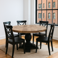 Table à manger en bois de manguier massif |   Design industriel loft, pliable, fait main, finition antique, base noire sur pied, 4 places, restaurant