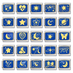 Stainless Steel Blue Star Moon Series Rectangle Charms For Bracelet Making DIY Jewelry Accessories Italian Modular Beads - Product Image 1