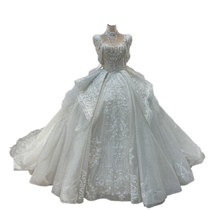 لجانمبر DW0092 عصري أفريقي تقليدي فستان أم العروس ياقة مربعة دانتيل كريستال ديكور قطار مصلى للأزواج - Product Image 1