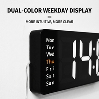 Horloge murale numérique LED de 16 pouces avec affichage de la date et de la température, fonction de mémoire, alimentation USB, décoration de la maison