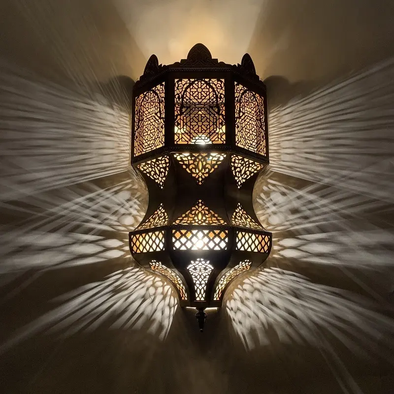 황금 LED 장식 Morocon 스타일 이슬람 장식 아랍어 터키어 이슬람 벽 조명 Moorish Sconce 램프 모로코 벽 조명