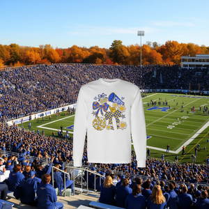 Camiseta Retro Azul Dorado con Lazo de Animadora, Manga Larga, Diseño Coqueta para el Día del Partido - Product Image 3