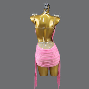 Costume de danse latine en tulle <span class=keywords><strong>blanc</strong></span> sur mesure avec cristaux scintillants pour la performance et la compétition - Product Image 4