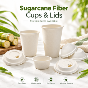 Custom Logo Compostable Sugarcane Bagasse <strong>Cup</strong> with Lid for Milk Tea Boba Cafe Wholesale - Product Image 2