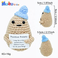Chapeau bleu en crochet fait main personnalisé, motif pomme de terre positive, jouet d'accompagnement émotionnel tricoté, vente en gros, fournisseur en vrac, cadeau