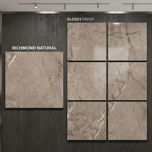 Azulejos de Porcelana Rosso Omano, Color Marrón Oscuro, Aspecto de Mármol, Super Brillantes, para Interiores de Lujo, 32x32 Pulgadas - Product Image 6